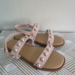 Cat & Jack Pink Pearl-Stud Slingback Flat Sandals
